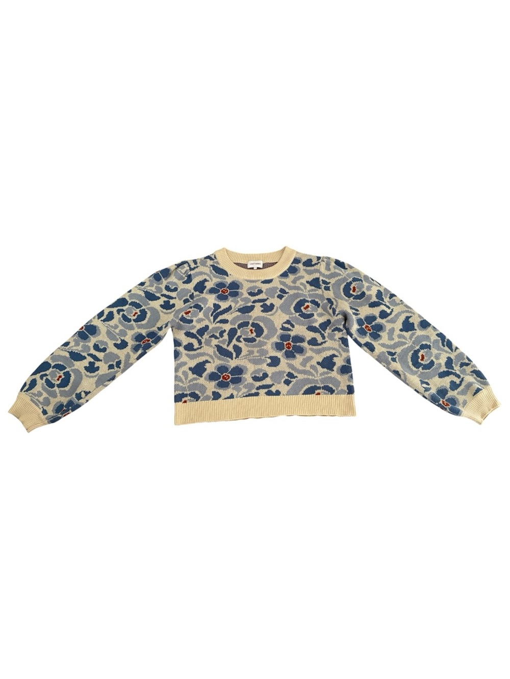 DRIFTWOOD Cream Sweater with Blue flowers Print size L